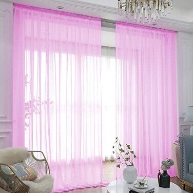 L&TEC LTEC Window Pink Sheer Curtains 72 Inches Long 2 Panels Sheer Curtain Basic Rod Pocket Panel for Bedroom Children Living Room Yard Kitchen Pink 52 W x 72 L 2 pcs