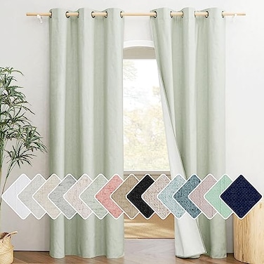 NICETOWN Sage Green 100 Blackout Linen Texture Curtains 84 inches Long 2 Panels for Boys Room Thermal Insulated Full Blackout 2Layer Lined Cold Reducing Drapes Energy Efficiency Window Draperies