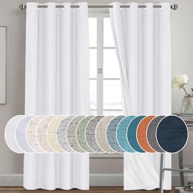 PrinceDeco Blackout Curtains 84 Inches Long Linen Blackout Curtains for Bedroom LightBlocking Sleep Enhancers AntiRust Grommet Drapes with White Liner W52 x L84 inch White