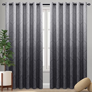 DWCN Grey Ombre Blackout Curtains for Bedroom Damask Patterned Thermal Insulated Energy Saving Grommet Curtains for Living Room Set of 2 Gradient Window Curtain Panels 100 x 96 Inch Grey