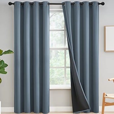 Yakamok 100 Blackout Curtains for Bedroom 84 Inch Length Light Blocking Drapes with Black Backing Thermal Insulated Solid Grommet Panels for Living Room 52Wx84L Stone Blue 2 Panels