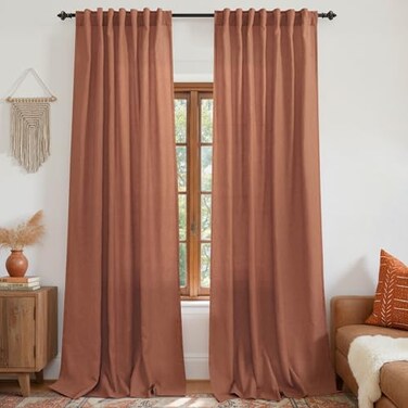 KOUFALL Boho Curtains for Bedroom 2 PanelsRust Color Rod Pocket Sheer Bohemian Curtains for Living Room96 Inches Long 2 Panel Set