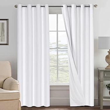 H.VERSAILTEX HVERSAILTEX 100 Blackout Curtains for Bedroom Thermal Insulated Linen Textured Curtains Heat and Full Light Blocking Drapes Living Room Curtains 2 Panel Sets 52x108 Inch White