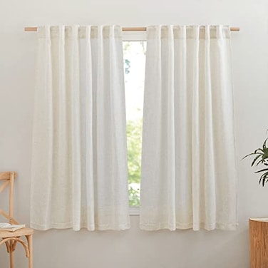 NICETOWN Semi Sheer Linen Curtains for Bedroom 63 inch Long Rod Pocket Back Tab Privacy Window Drapes Light Filtering for BedroomNursery Burlap 52 W x 63 L 2 Panels