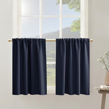 PANELSBURG Navy Blue Curtains for Kitchen WindowShort Blackout Light Blockout Curtain for BedroomDark Blue