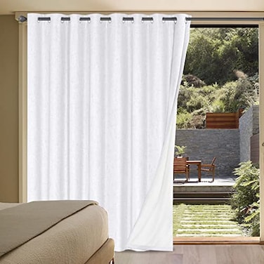 H.VERSAILTEX HVERSAILTEX Linen Blackout Curtains Durable Thick Textured Linen Look 100 Blackout Patio Door Curtain Anti Rust Grommet Extra Wide Sliding Door Curtain Panel W100 x L84 inch White