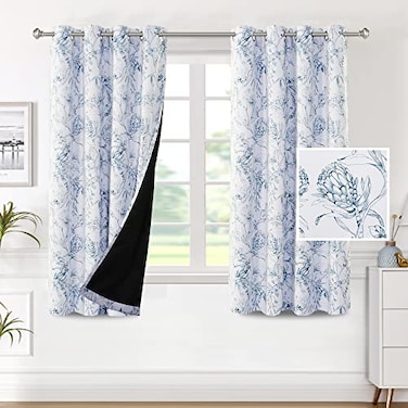 H.VERSAILTEX HVERSAILTEX 100 Blackout Curtains for Bedroom Camellia Floral Blackout Curtains 63 Inches Long Light Blocking Window Treatment Curtains with Black Liner Grommet Thermal Drapes 2 Panels St