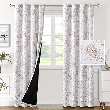 H.VERSAILTEX HVERSAILTEX 100 Blackout Curtains for Living Room Camellia Floral Blackout Curtains 96 Inches Long Light Blocking Window Treatment Curtains with Black Liner Grommet Thermal Drapes 2 Panel