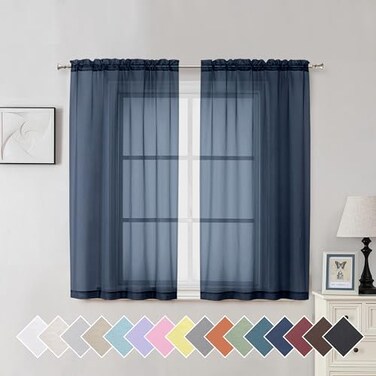 Aiyufeng Navy Blue Sheer Window Curtain Panels 54 Inch Set of 2 Light Filtering Solid Voile Kitchen Curtains Drapes for Small WindowKids RoomBathroomLiving RoomBedroom Rod Pocket 40W x 54L