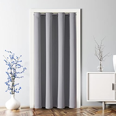 ChrisDowa Blackout Door Curtains for Doorway Privacy Grommet Closet Curtains for bedroom closet door Thermal Insulated Temporary Doorway Cover Room Divider Drapes 1 Panel Light Grey 34 x 80 Inch