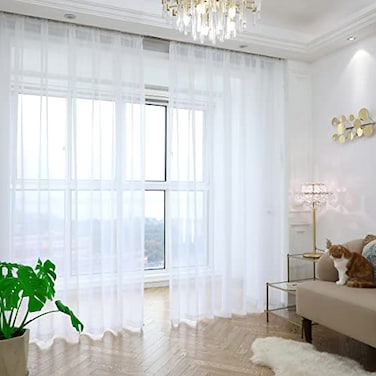 PHILEASY Window Sheer White Curtains 45 Inches Long 42 inches Width 2 Panels Sheer Curtains Sheer Curtain Clear Basic Rod Pocket Panel 15 Colors 16 Size for Bedroom Living Room Yard Kitchen