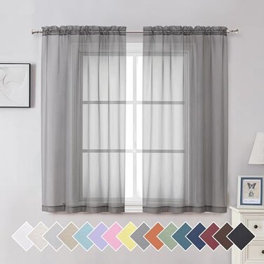 Aiyufeng Basic Rod Pocket Sheer Voile Window Curtain Panels White 1 Pair 2 Panels 40 Width 54 Inch Long for Kitchen Bedroom Children Living Room YardGrey 40 W x 54 L