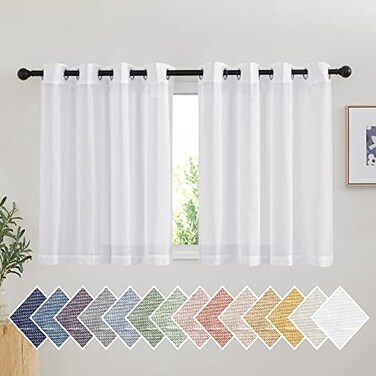 NICETOWN White Short Curtains for Small Window Grommet Semi Sheer Linen Blend Causal Rustic Kitchen Curtains Drapes for CafeNursery W52 x L36 2 Panels