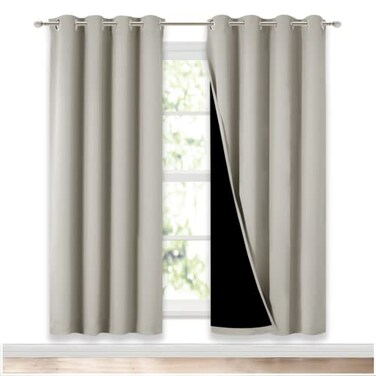 NICETOWN 100 Blackout Window Curtain Panels Full Light Blocking Drapes with Black Liner for Nursery 72inch Drop Thermal Insulated Draperies Natural 2 Pieces 52inch Wide Per Panel