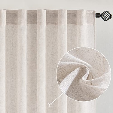 MIULEE White Linen Curtains 84 Inch Length for Bedroom Living Room Soft Thick Linen Textured Window Drapes Semi Sheer Light Filtering Rod Pocket Back Tab Burlap Look 2 Panels 37x84 Inches
