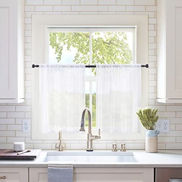 MIULEE Short Sheer Curtains 30 Inch Length for Kitchen Bathroom Cafe Half Window Treatment Rod Pocket Tier Curtains 2 Panels 29x30 Inches Long White