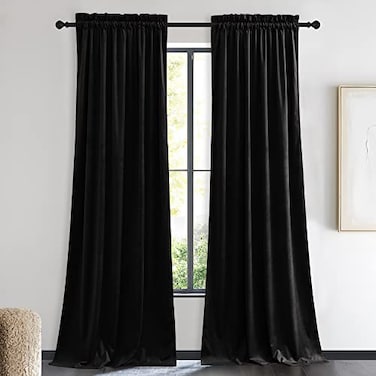NICETOWN Insulated Black Out Velvet Curtains for Patio Solid HeavyDuty Large Window Treatments Drapes for Sliding Glass Door 2 Panels 90 inches Long
