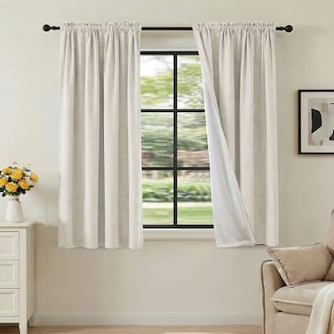 H.VERSAILTEX HVERSAILTEX Linen Look 100 Blackout Curtains 45 Inches Long for Bedroom Full Light Blocking Rod Pocket 42 Inches Wide Linen Textured Thick Window Curtain Drapes with White Backing Ivory 2