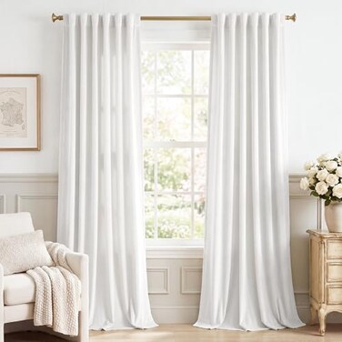 StangH White Velvet Curtains 108 inches Long Luxury Back Tab Privacy Protect Window Drapes for Living Room Sliding DoorPatioLaundry W52 x L108 2 Panels