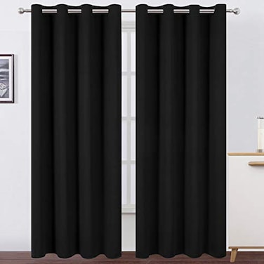 LEMOMO Blackout Curtains 52 x 108 inchBlack Curtains Set of 2 PanelsThermal Insulated Room Darkening Bedroom Curtains