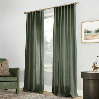 PANELSBURG 108 Inch Olive Green Linen Curtains for Living Room 9FT Long Semi Sheer Floor to Ceiling Drapes for Track System 2 Panel Set