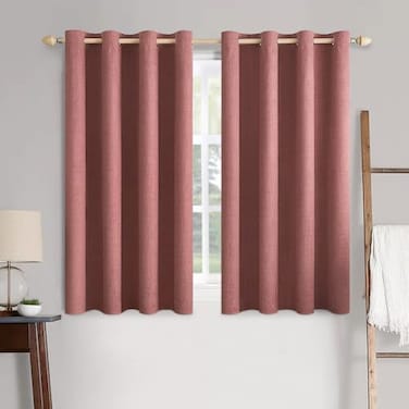 MIULEE 100 Blackout Linen Textured Curtains for Bedroom Solid Thermal Insulated Dusty Rose Grommet Room Darkening Curtains Drapes Luxury Decor for Living Room 52 x 63 Inch 2 Panels