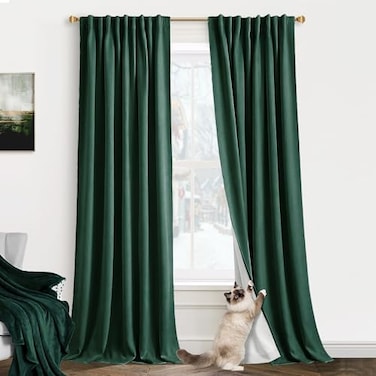 PANELSBURG Curtains 96 Inches Long 2 Panel SetLinen Blackout Forest Green Track System Pleated Curtains for Living Room Bedroom 96 Inch LengthDeep Hunter Emerald Green