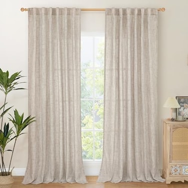 YoungsTex 84 Inch Length Natural Linen Curtains for Living Room Windows 2 Panels Light Filtering Drapes with Rod Pocket Back Tab Semi Sheer Privacy for Dining Bedroom 52 X 84 Inch
