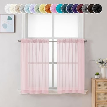 Chyhomenyc Sheer Curtains 36 inch Length 2 Panels Light Filtering Voile Rod Pocket Short Window Sheer Curtians for Bathroom Living Room 2PCS Blush Pink