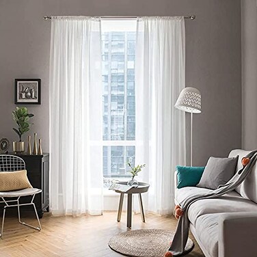MIULEE 2 Panels Solid Color White Sheer Window Curtains Elegant Window Voile PanelsDrapesTreatment for Bedroom Living Room 54 X 92 Inches White