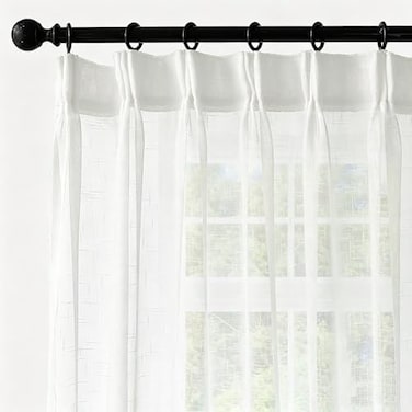 Ftinala Off White Sheer Curtains 102 Inch Long 2 Panels Thin Textured Linen Look Ceiling Curtains Drapes for Living Room Rustic See Through Window Decor Pinch Pleat Sliding Glass Door Curtain