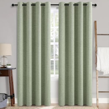 MIULEE Linen Texture Curtains for Bedroom Solid 100 Blackout Thermal Insulated Sage Green Curtains Grommet Room Darkening CurtainsDraperies for Living Room 52x84 Inch 2 Panels