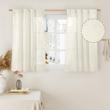LAMIT Linen Curtains 40 Inch Length 2 Panels Cream Ivory Semi Sheer Light Filtering Panels Back Tab and Rod Pocket Neutral Drapes for BasementWindowLoft Room 34 x 40 Inch