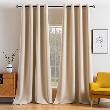 MIULEE Room Darkening Extra Long Curtains Thermal Insulated Drapes Solid Window Treatment Set Grommet Top Light Blocking Blackout Curtain for Living RoomBedroom 2 Panels 52 x 120 inch Beige