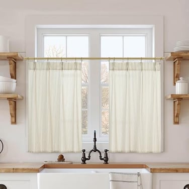 Lino Rosa Kitchen Window Curtains Over Sink 24 Inch Length SetsRustic Country Pinch Pleated Linen Cafe Small Window Curtain for Half Bathroom Windows