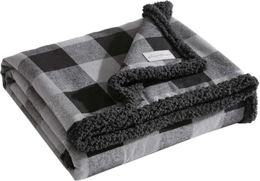 Eddie Bauer Throw Blanket Yarn Dyed Cotton Bedding with Solid UltraSoft Sherpa Reverse Throw Blanket for Couch Bed Cabin Plaid Grey 50 x 60