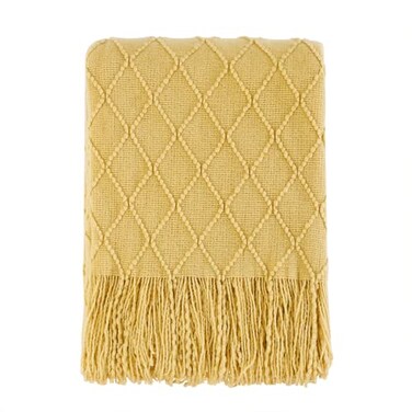 BOURINA Mustard Throw Blanket 50x60 Inches Throw Textured Solid Soft Sofa Couch Decorative Knit Blanket