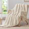 BEDELITE Fleece Throw Blanket for Couch 300GSM Soft Warm Fluffy Beige Blanket Decorative and Giftable Striped Blankets for Women Men 50x70