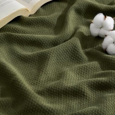Bedsure GentleSoft 100 Cotton Large Throw Blanket for Couch 50x70 inches Breathable and Lightweight Soft Cozy Herringbone Woven Cotton Throw for Summer Olive Green Office Chair Blanket
