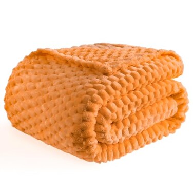 Bnuitland Soft Flannel Throw Blanket50X40 inches 3D Jacquard Fluffy Lightweight Fleece Throw Blanket for Babys and Pets300 GSM Cozy Warm Bed Sofa Fleece Blanket for All SeasonsLight Orange