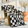 Xiashrk Checkered Blanket Soft Cozy Checkered Throw Blanket for Couch Bed Knitted Throw Blanket for Sofa Chair Lightweight Comfy Travel Picnic Blankets Gift Black Throw 50x60