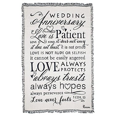 Dicksons Wedding Anniversary 1 Corinthians 13 White 48 x 68 All Cotton Tapestry Throw Blanket