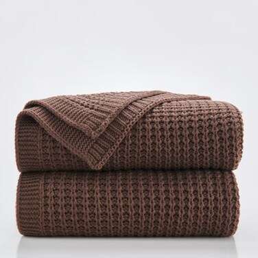 Douceur Brown Throw Blanket for Bed Soft Chunky Cable Knit Throw Blanket Classic Fishermans Rib Stitch Pattern Throw for Living Room60X80