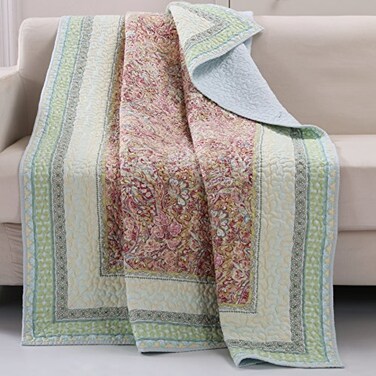 Greenland Home Fashions Palisades Modern Floral Bordered Cotton Bedding 50 x 60 Throw Pastel