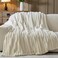 NEWCOSPLAY Faux Fur Throw Blanket Ivory 3D Ribbed Plush Thick Warm Blanket for Couch Sofa Bed 850GSM Ivory Ribbed Throw50x60