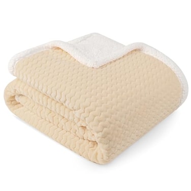 PAVILIA Cream Couch Blanket Throw Reversible Sherpa Chevron Soft Cozy Jacquard Weave Textured Blanket for Sofa Bed Thick Warm Large Fleece Car Blanket Decorative Plush Home Decor 50x60 Ivory Beige