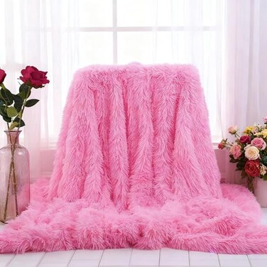 MYRU Plush Super Soft Blanket Bedding Sofa Cover Furry Fuzzy Fur Warm Throw Qulit Cozy Couch Blanket for Winter 63x79 Pink