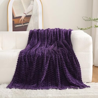 Puncuntex Deep Purple Throw Blanket 5060 inches Fuzzy 3D Jacquard Decorative Flannel Fleece Super Soft Plush Cozy Blanket for Couch Sofa Chair Lightweight
