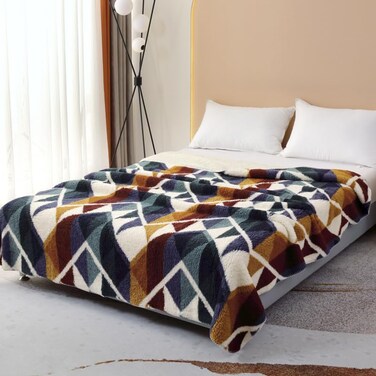 UKELER Boho Sherpa Fleece Blanket 80 90 Ultra Soft Aztec Queen Blanket for All Season Cozy Plush Bohemian Throw Blanket for BedCouchSofaOfficeCamping