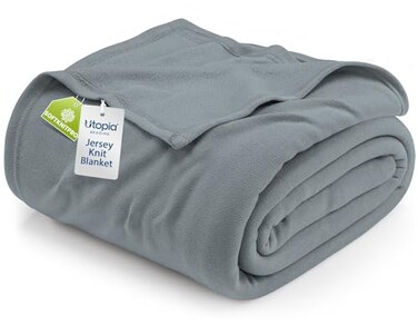 Utopia Bedding Knit Blanket King Size 90x102 Inches Grey Soft Lightweight Jersey Breathable Sweatshirt Blanket for BedCouch Sofa